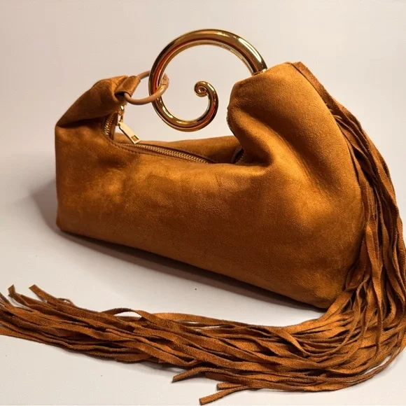 ✨ Retro Unique and Jazzy Blonde Espresso Vegan Suede Handbag ✨